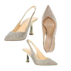 Betsey Johnson Clark Rhinestone Slingback Pumps Light Gold